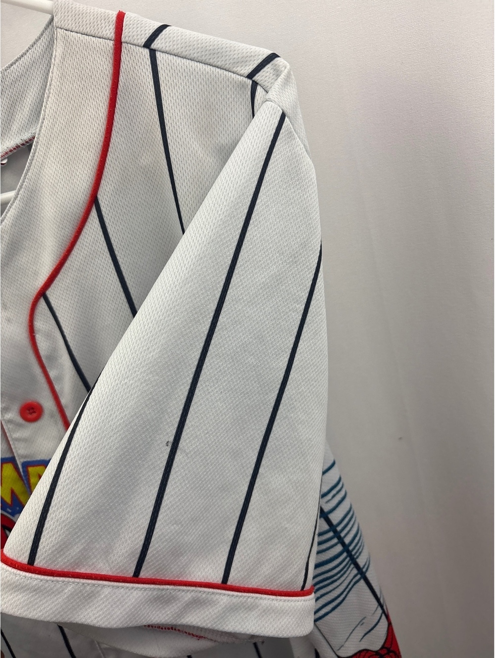 Marvel The Amazing Spiderman Mens White Pinstripe Baseball Jersey XL - Picture 7 of 9